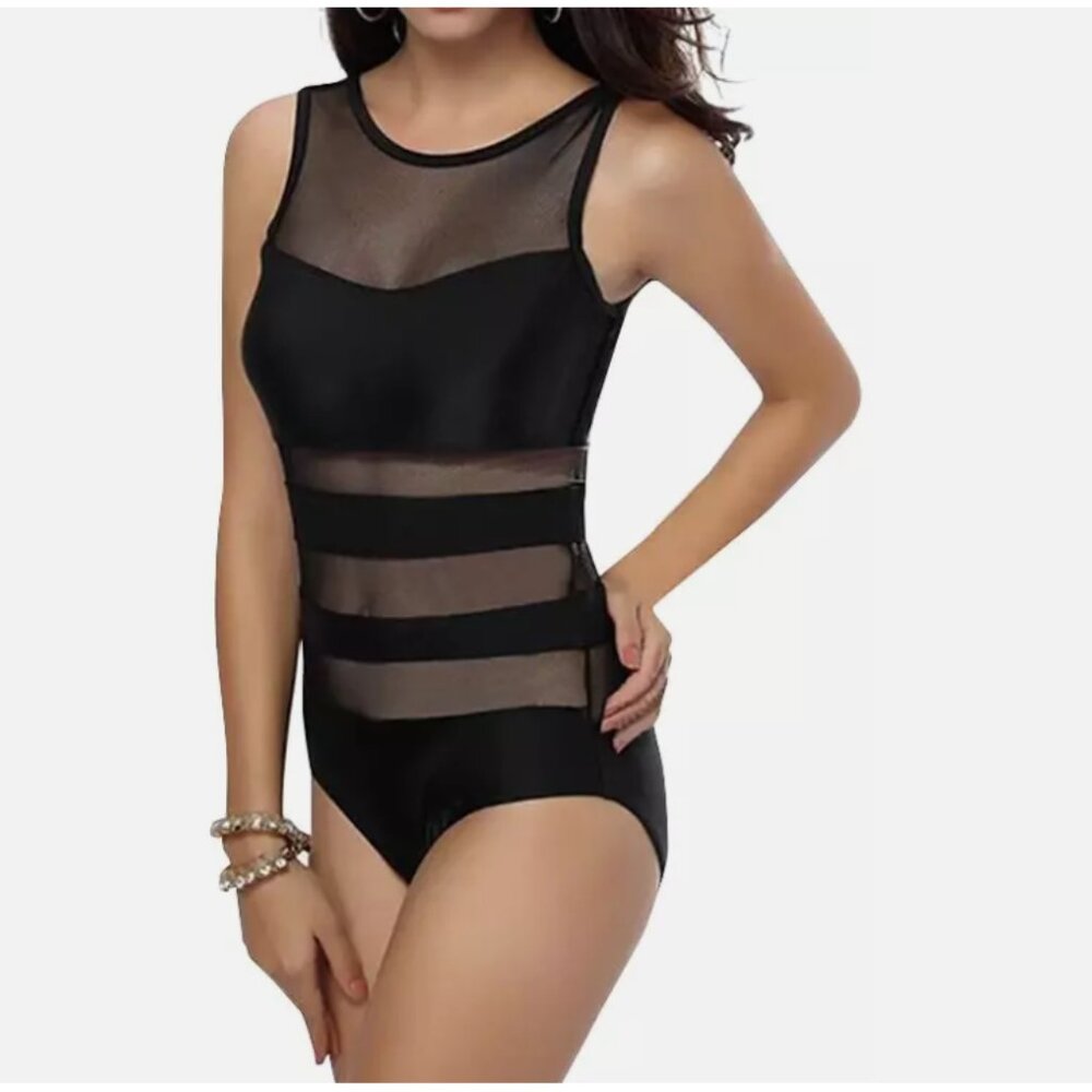 Top Melon Women's One Piece Swimsuit Black Size L 00028